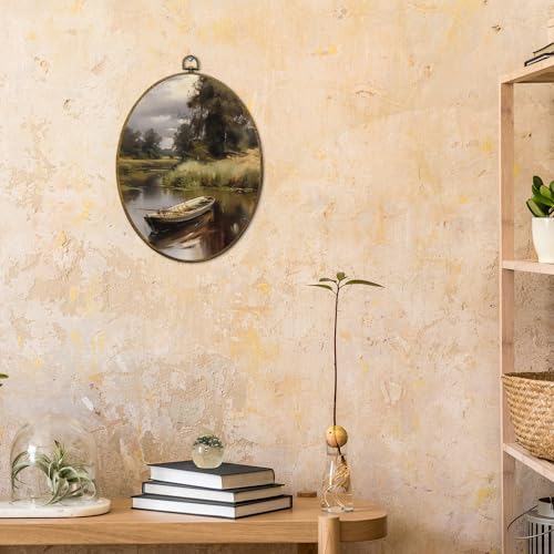 Vintage Rustic Lakeside Boat Oval Wall Art Decor (Colour 27)