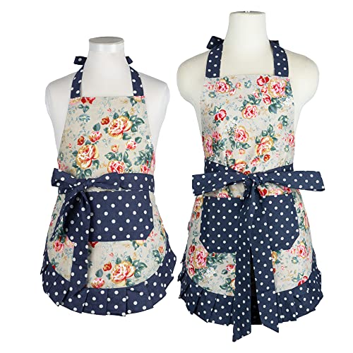 Kitchen Aprons with Pockets for Mother and Daughter (Floral Quarry Bloom)
