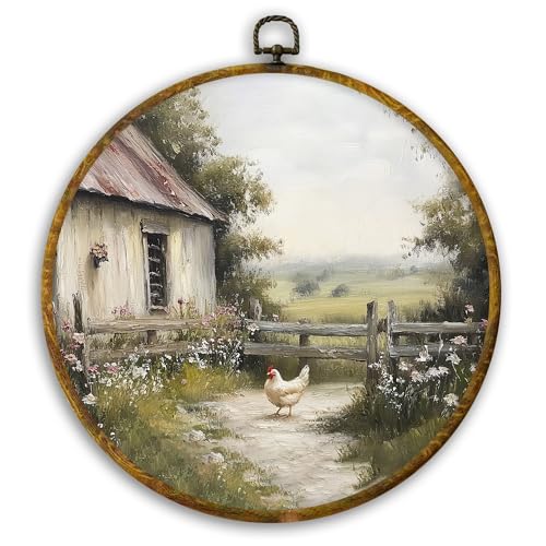 Vintage Countryside Farmhouse Chickens Round Wall Art (Colour 15)