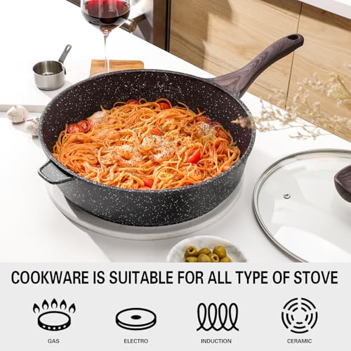 Nonstick Deep Frying Pan Skillet with Lid (Classic Granite / 10 Inch)