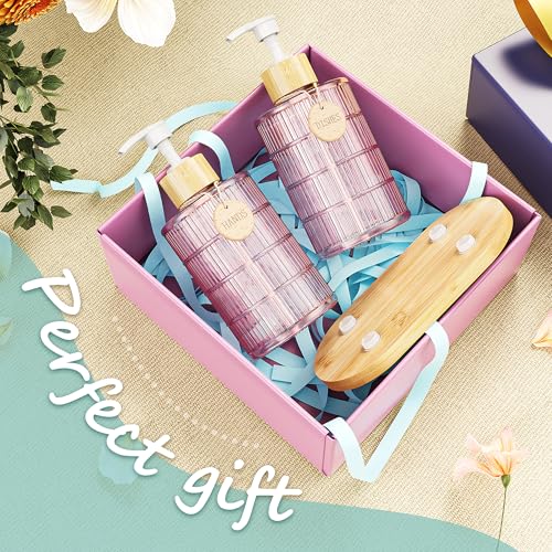 Soap Dispenser Set with Bamboo Tray (Pink&bamboo)