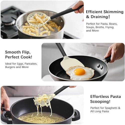 Silicone Kitchen Cooking Utensils Set (Beige)