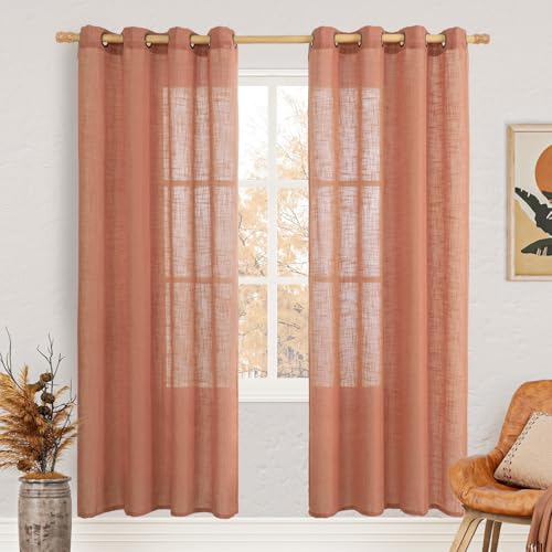 80 Inch Length Terracotta Linen Sheer Curtains for Living Room (52"W x 80"L (Pack of 2) / Terracotta)