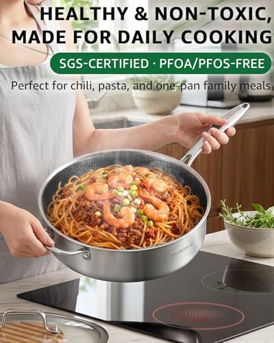 6 Quart Large Frying Pan with Lid (Black)