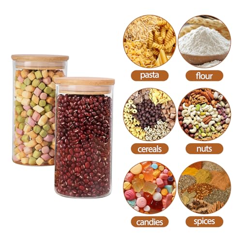 6pcs Glass Food Storage Containers with Bamboo Lids (round-0.6qt*6pcs)