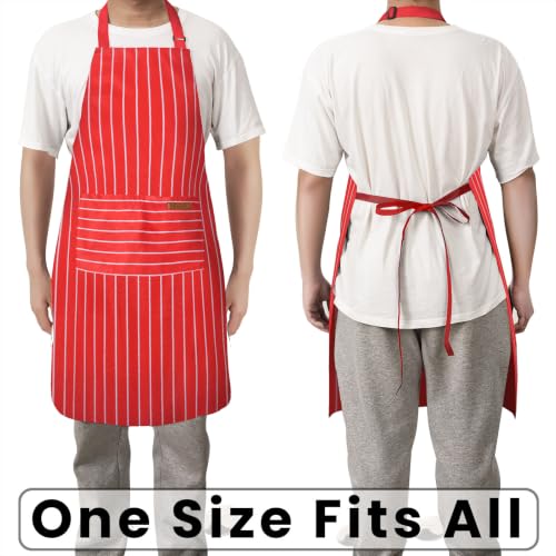 Adjustable Bib Apron with 2 Pockets Chef Cooking Kitchen Restaurant Aprons for Women Men (Red Wide)