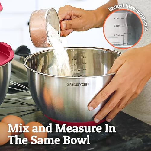 Premium Mixing Bowls With Airtight Lids Set (Red)