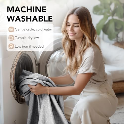 100% Blackout Linen Curtains for Living Room Bedroom 72 Inch Long (Light Grey/Linen 100% Blackout / 52"W x 72"L (Pack of 2))