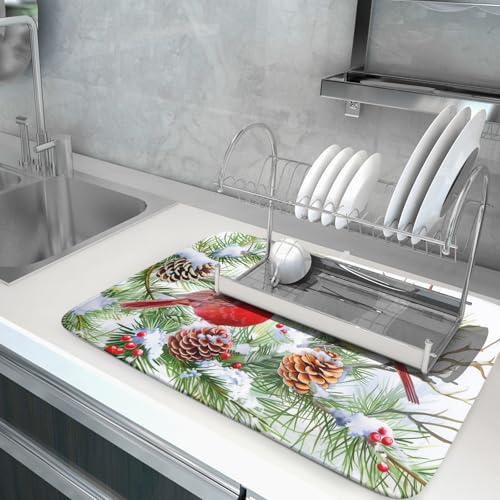 Red Birds Dish Drying Mat (24" x 18")
