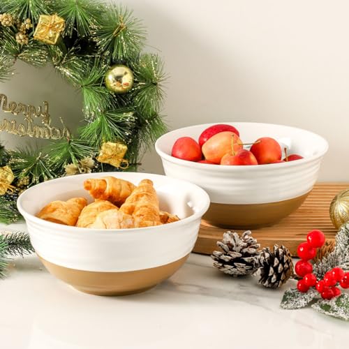 Large Ceramic Serving Bowls Set of 2 (White / 65 oz)