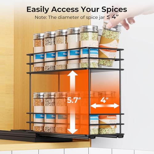 Pull Out Spice Rack Organizer for Cabinet (Black / 4.3" - 1 Drawer)