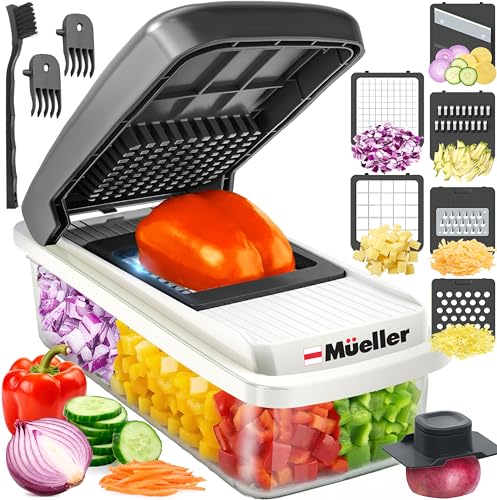 Mueller Vegetable Chopper Mandoline Slicer (White Sand/Grey / 6 blades)
