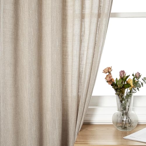 Cotton Curtains for Living Room Farmhouse Semi Sheer Light Filtering for Windows (50"W x 84"L (Pack of 2) / Taupe)