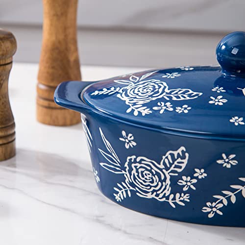 Casserole Dish With Lid Casserole Dishes For Oven Baking Dishes For Oven Ceramic Baking Dish (Dark Blue)