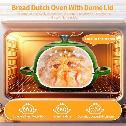 6QT Enameled Cast Iron Green Dutch Oven For Sourdough Bread Baking (Green / 6QT)