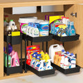 3-Pack 2-Tier Under Sink Organizers with Sliding Drawers (12.8 Inch / Black 2-Tier Sliding)