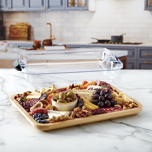 Bamboo Cutting Board with Clear Locking Lid (Black / Rectangle)