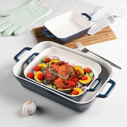 Sweejar Relief Casserole Dishes for Oven (Navy / 13x9 Casserole dishes set)
