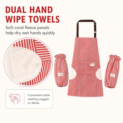 Waterproof Bib Apron Set with Sleeves (Red-striped)