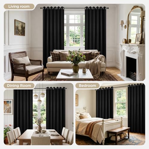 Blackout Curtains 108 Inch Long 2 Panels Set (Black / 52"W x 108"L (Pack of 2))
