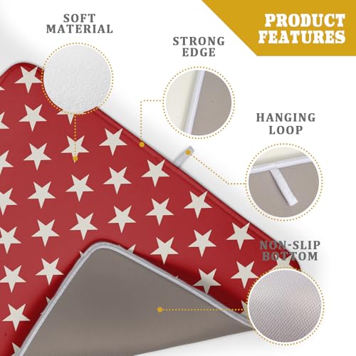 Patriotic July of 4th Red Star Dish Drying Mat for Kitchen Counter 18x24 Memorial Independence Day Absorbent Reversible Microfiber Drying Mats Kitchen Countertop Protector Dishes Drainer Rack Pad