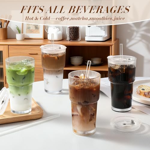 20oz Ribbed Iced Coffee Cups with Lids (Ribbed)