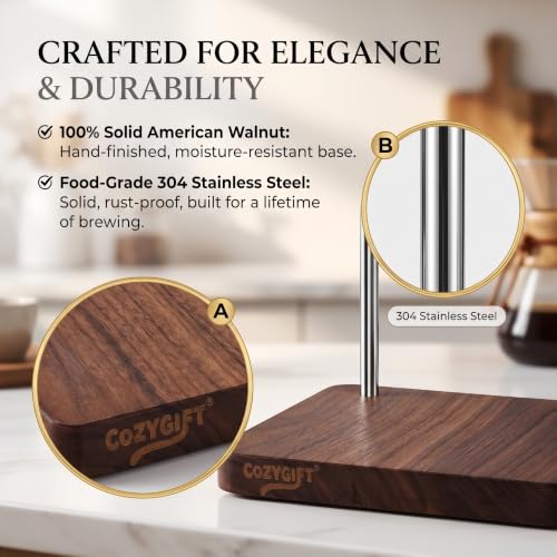 Pour Over Coffee Maker Stand with American Black Walnut Base (Black Walnut)