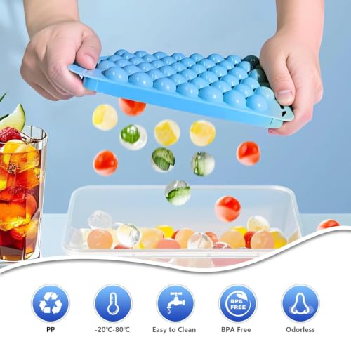 2 Pack Ice Cube Tray with Lid and Bin (Blue & Pink)
