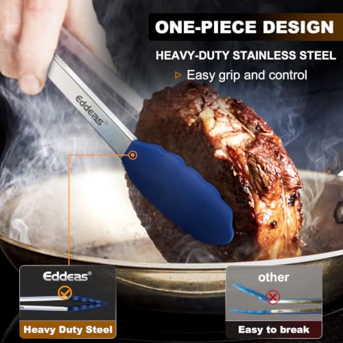 Tongs For Cooking (7+9+12 inch / Blue Silicone 3Pcs)