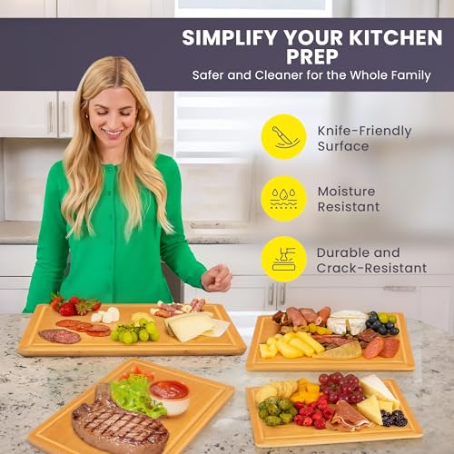 Glue Free Surface™ 2XL Extra Large Bamboo Cutting Board Set of 4 (Glue-Free Surface - Rectangular)