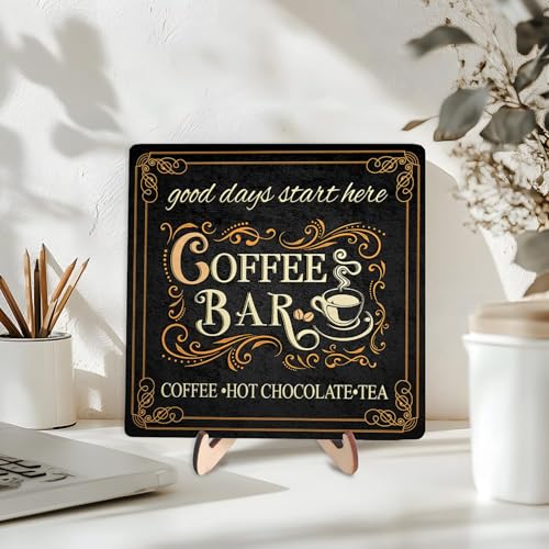 Vintage Coffee Bar Decor Sign (Black / 5.9 x 5.9 x 0.32 inches)