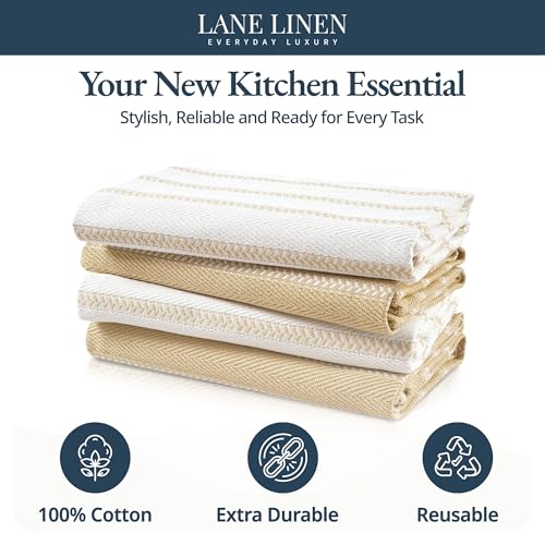 Hand Towels for Kitchen 100% Cotton Absorbent 4 Pack (18"x28" - 4 Pack / 14: Beige Herringbone)