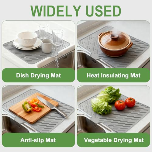 Silicone Dish Drying Mat for Kitchen Counter (Gray / 23" x 17")