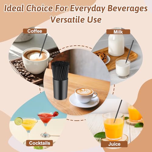 200 Pcs Black Coffee Stirrer Sticks and Holder Set 7 Inch Plastic Coffee Stir Straws with Holder Cocktail Drink Stirrers Mixing Milk Cocktail Drinks Supplies for Coffee Bar Home Party (7 inch / Black)