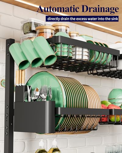 Adjustable Over The Sink Dish Drying Rack (Black / X-Large)