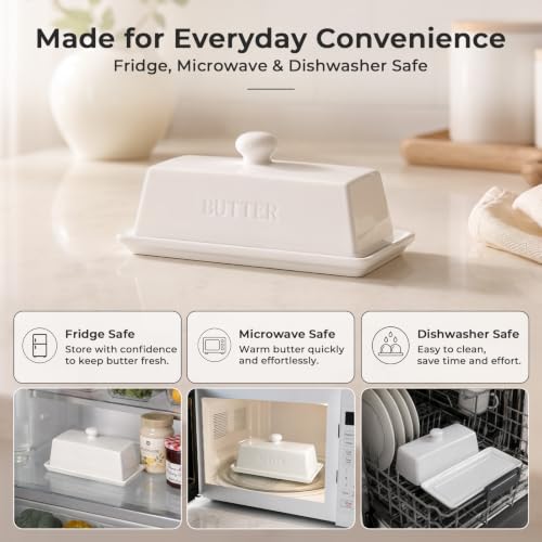 Butter Dish With Lid for Countertop (White)