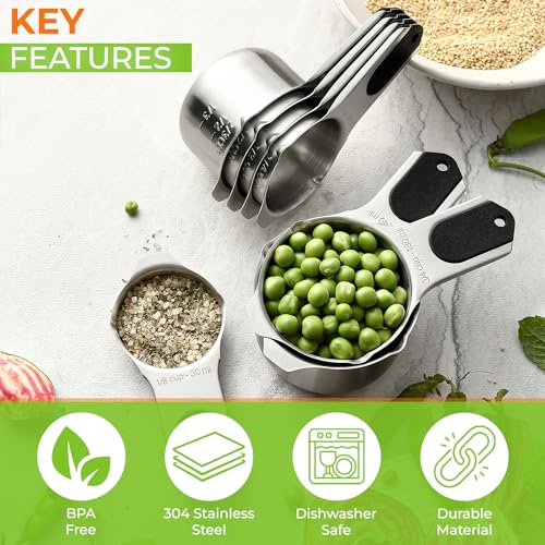 Magnetic Stainless Steel Measuring Cups Set of 7 Patented Black (Black / Magnetic - Set of 7)