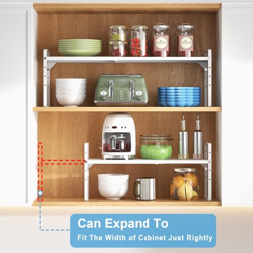 Set of 2 Expandable Cabinet Shelf Organizer (2 Pack:13.8"-21.6"Long / White)