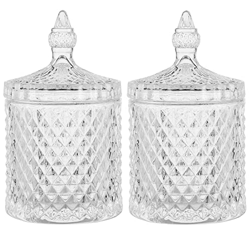 Qtip Holder Glass Apothecary Jars with Lid Bathroom Accessories Vanity Organizers and Makeup Storage for Cotton Swabs (23 oz (2 pack) / Clear)