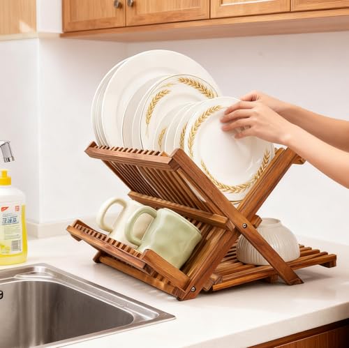 Teak Dish Drying Rack Collapsible (3 Tier-Standard)
