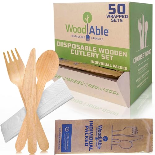 Disposable & Backyard Compostable Wrapped Wooden Cutlery Set (Wrapped-Set / 150)