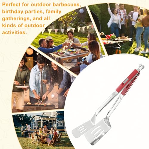 Spatula Tongs (Red Handle, Silver Tone)