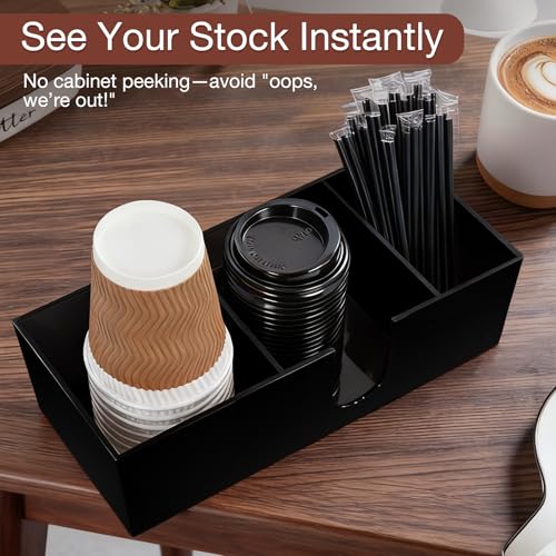 Acrylic Coffee Cup Holder for Countertop (Black / 3 Slots)