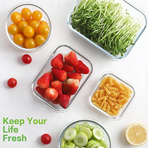 18 Piece Glass Food Storage Containers with Snap Locking Lids for Meal Prep (Grey / 9 Pack)
