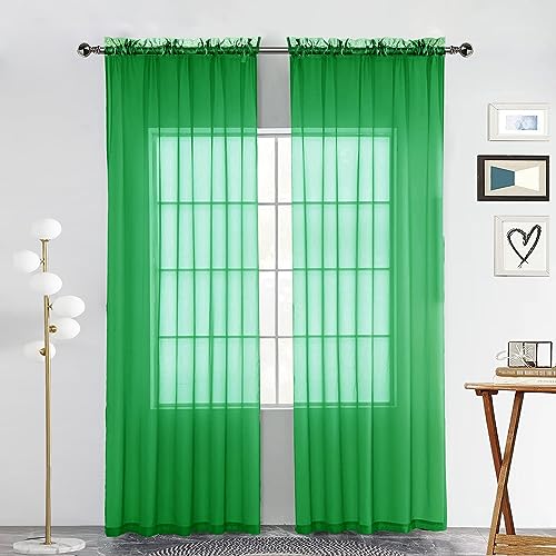 Sheer Voile Window Treatment Rod Pocket Curtain 2 Panels (Green / 52"W x 96"L (Pack of 2))