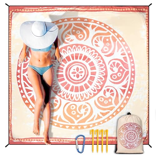 Waterproof Sandproof Beach Blanket Mat for 1 (79" X 83"（1~3 person） / Mandala - Orange Yellow)