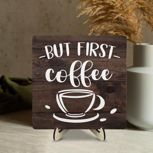 Vintage Coffee Bar Wooden Plaque Desk Sign (Brown6 / 5.9 x 5.9 x 0.32 inches)