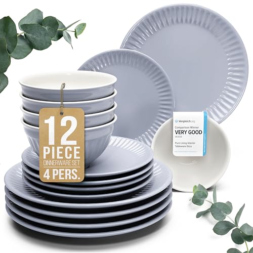 12 Piece Stoneware Dinnerware Set for 4 (Hygge / Gray Blue / Set for 4 (12pcs))