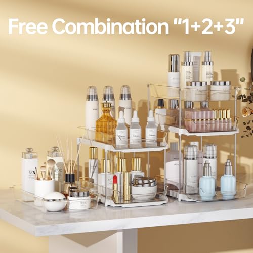 2 Sets of 3 Tier Bathroom Under Sink Organizers and Storage (White / 2 Pack 3-Tier)