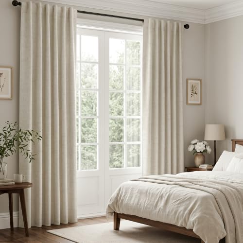 Cream Linen Blackout Curtains 102 inches Long for Sliding Door (Cream / 52"W x 102"L (Pack of 2))
